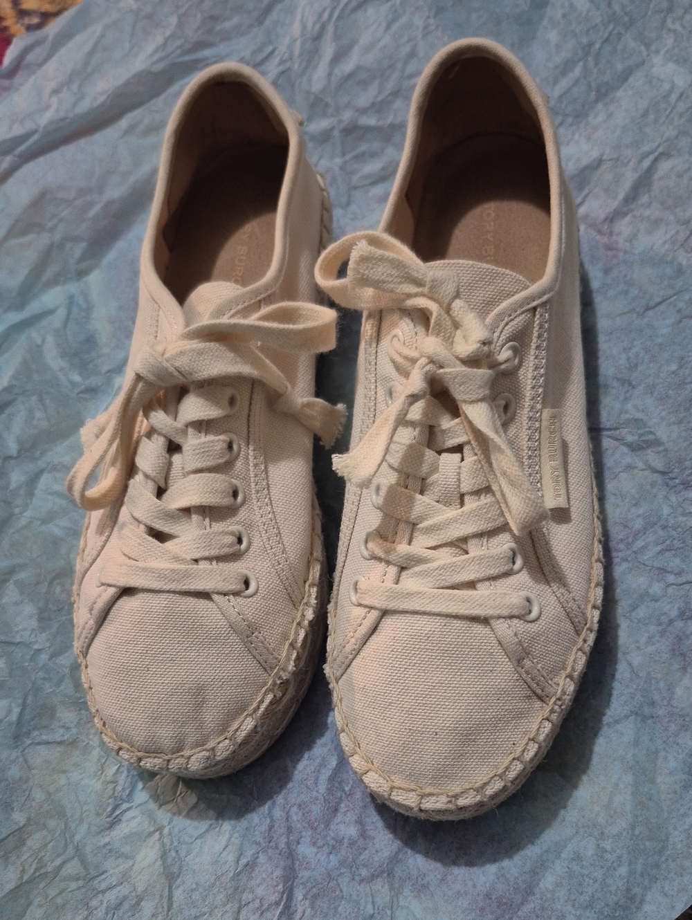 Tory Burch Cream Canvas Lace-Up Sneakers